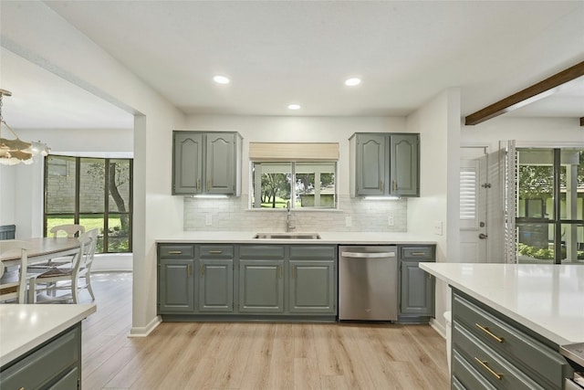 608 Sombrero Dr, Horseshoe Bay, TX 78657 - kitchen with dishwasher, light countertops, a sink, and gray cabinetry