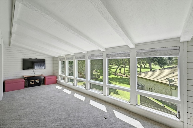 608 Sombrero Dr, Horseshoe Bay, TX 78657 - sunroom featuring vaulted ceiling with beams