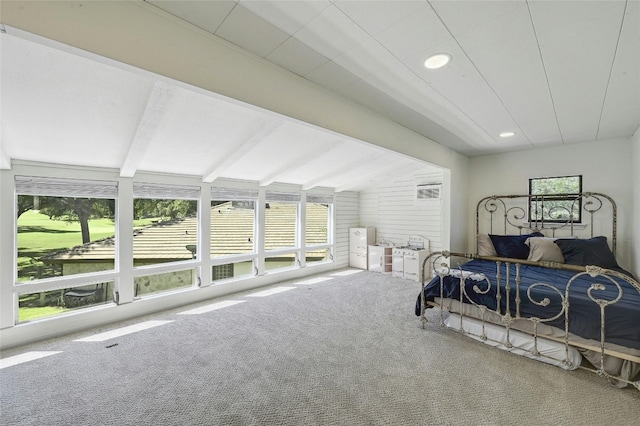 608 Sombrero Dr, Horseshoe Bay, TX 78657 - bedroom featuring vaulted ceiling with beams, carpet, and recessed lighting