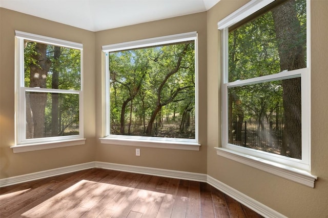 interior space with wood-type flooring and baseboards