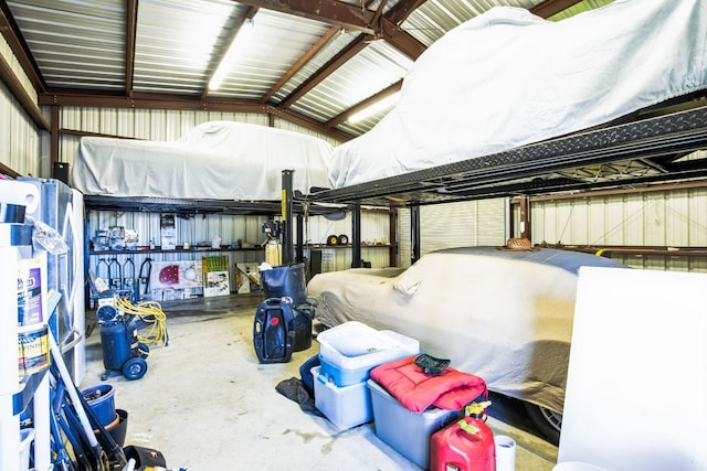 garage with metal wall