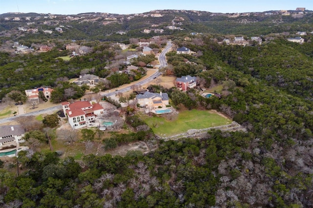 drone / aerial view featuring a mountain view