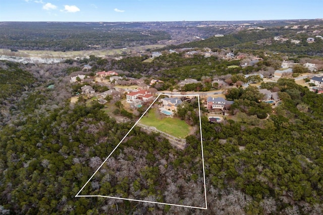 7905 Brightman Ln, Austin, TX 78733 - aerial view of property and surrounding area with property parcel outlined