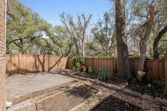 view of yard with a fenced backyard and a patio