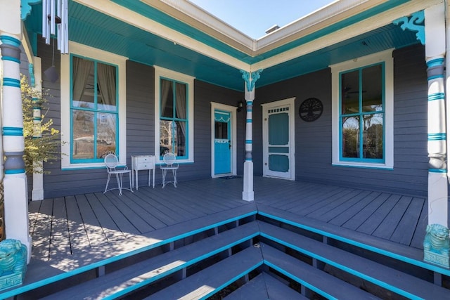 wooden terrace featuring a porch