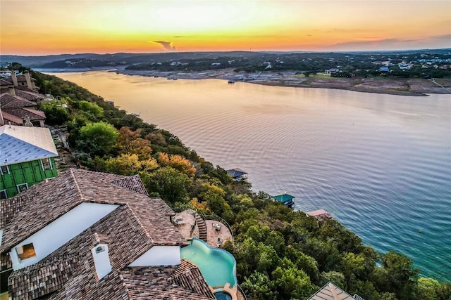 1208 Watercliffe Dr, Lago Vista, TX 78645 - aerial view at dusk featuring a water view