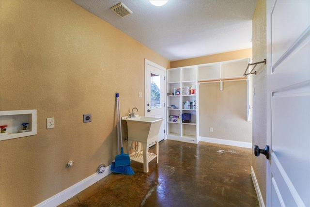 laundry room featuring laundry area, baseboards, visible vents, hookup for a washing machine, and hookup for an electric dryer