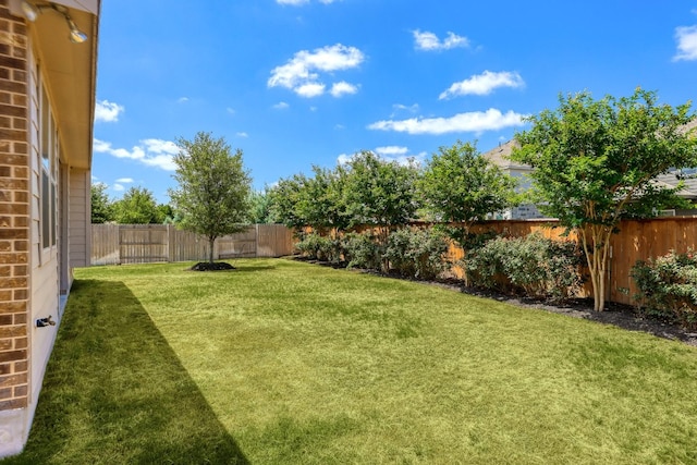 view of yard with a fenced backyard