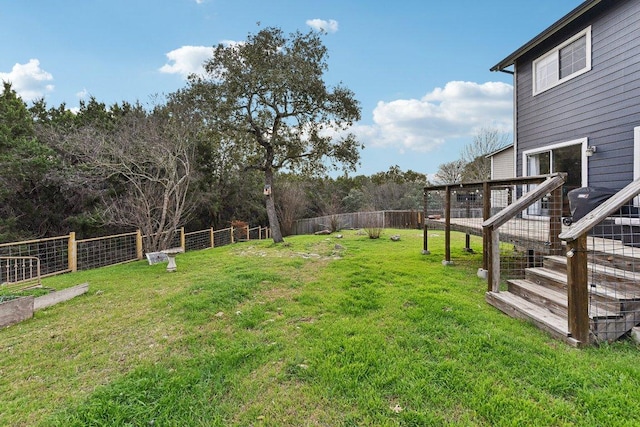 view of yard featuring a deck and a fenced backyard