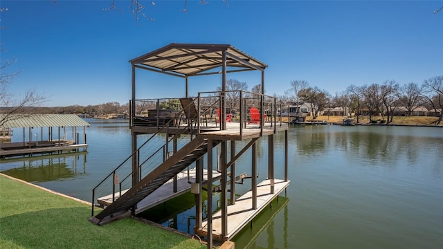 view of dock with a water view