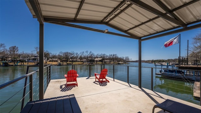 view of dock with a water view