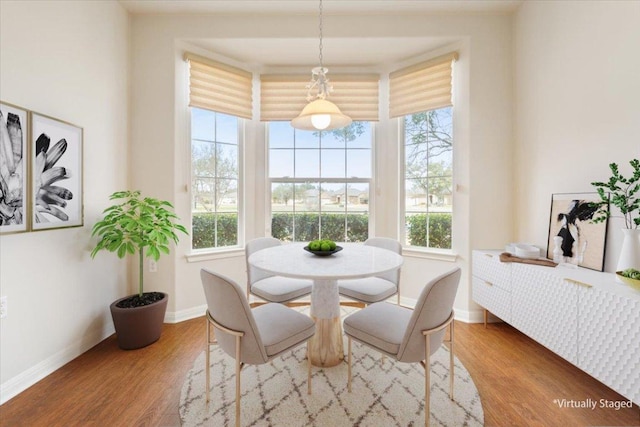 dining room featuring wood finished floors, baseboards, and a wealth of natural light