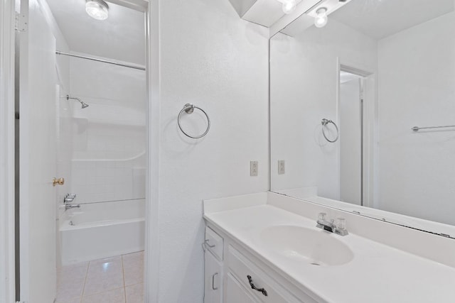 full bathroom featuring tile patterned flooring, washtub / shower combination, and vanity