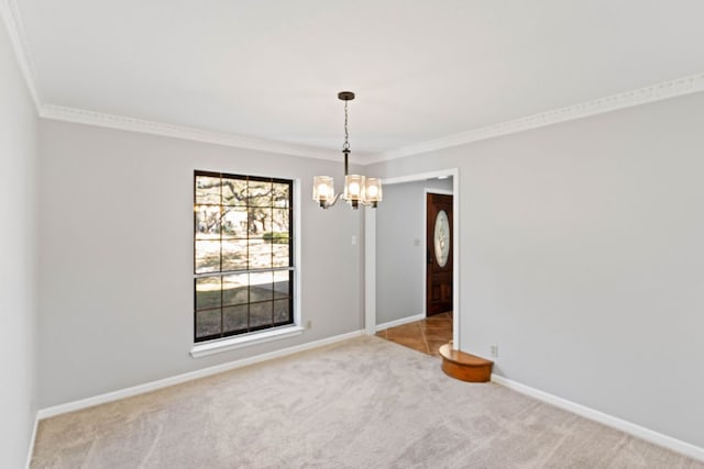 7701 Penelope Cir, Austin, TX 78759 - spare room with carpet, baseboards, a chandelier, and crown molding