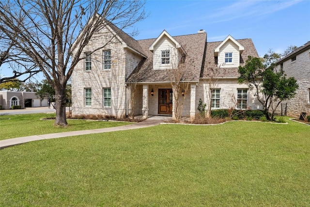 625 Robin Dale Ct, Lakeway, TX 78734 - view of front of property with stone siding, a front lawn, and a chimney