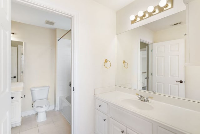 full bathroom with toilet, vanity, visible vents, and tile patterned floors