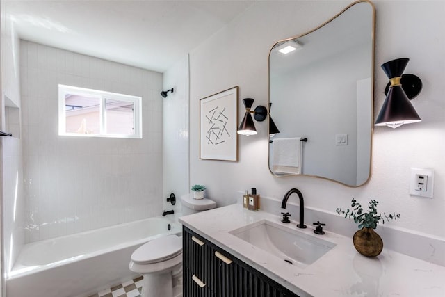 full bathroom with toilet, bathtub / shower combination, and vanity