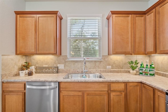 kitchen with dishwasher, backsplash, and a sink