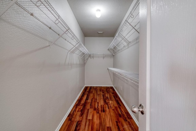 walk in closet with visible vents and wood finished floors