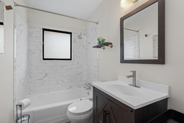 bathroom with vanity, toilet, and washtub / shower combination