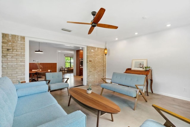 4810 Enchanted Ln, Austin, TX 78745 - living room with a ceiling fan, recessed lighting, and wainscoting