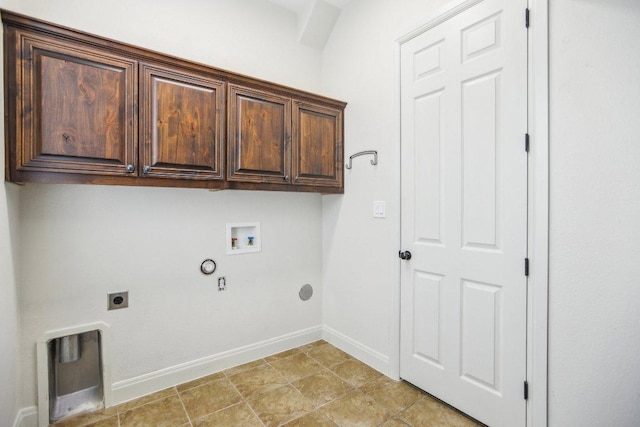 laundry room with baseboards, cabinet space, electric dryer hookup, washer hookup, and hookup for a gas dryer