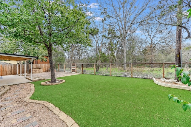 view of yard featuring a fenced backyard and a patio