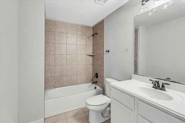 full bath with shower / bathing tub combination, vanity, toilet, and tile patterned floors