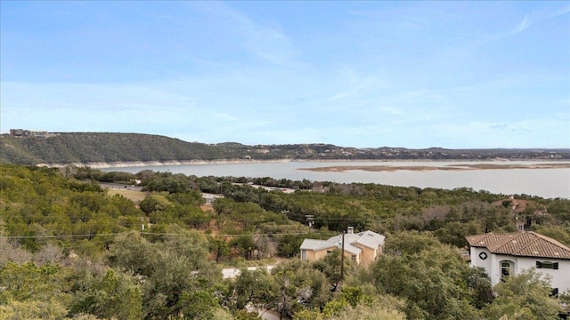 6714 Mountain Trl, Austin, TX 78732 - view of mountain backdrop with a nearby body of water and a heavily wooded area