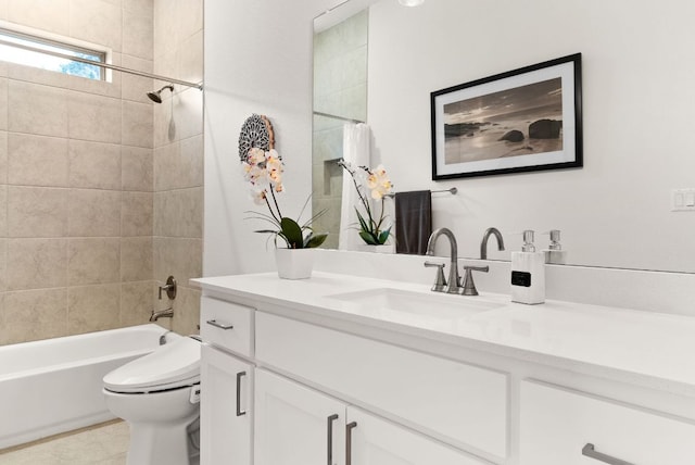 full bathroom featuring toilet, shower / bath combination with curtain, and vanity