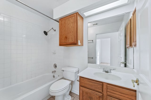 full bath featuring washtub / shower combination, vanity, and toilet