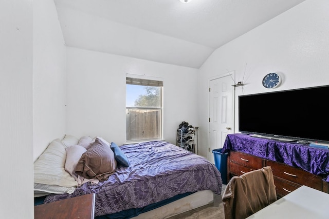 bedroom featuring lofted ceiling