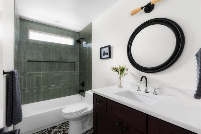 bathroom featuring vanity, toilet, and tub / shower combination