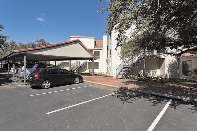 partially covered parking lot with stairs