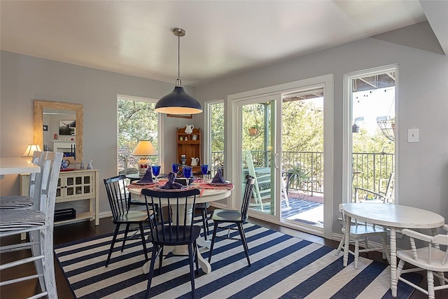 dining area with wood finished floors