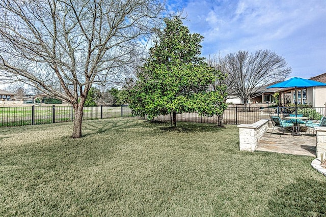 view of yard featuring a fenced backyard and a patio