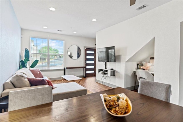 12185 Chelsea Glen Place Br, Austin, TX 78753 - living area featuring wood finished floors, recessed lighting, and baseboards