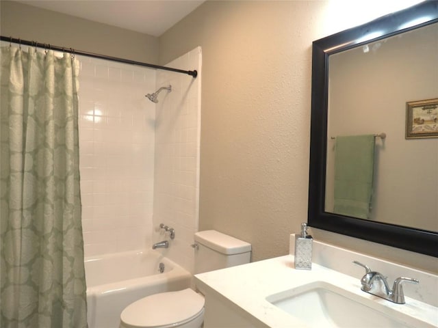 bathroom with vanity, toilet, and shower / bath combo with shower curtain