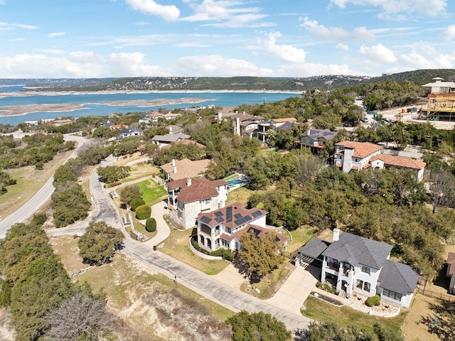 aerial view featuring a residential view and a water view