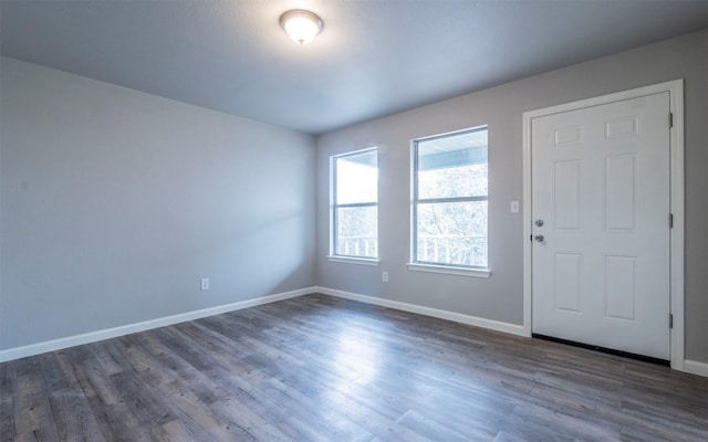 entrance foyer featuring baseboards and dark wood-style flooring