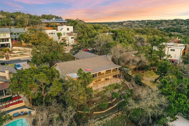 view of aerial view at dusk