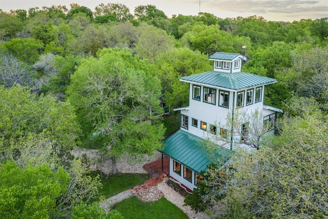 aerial view featuring a forest view