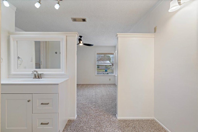 12306 Hickorystick Cv, Austin, TX 78750 - bathroom featuring vanity, baseboards, a textured ceiling, and visible vents