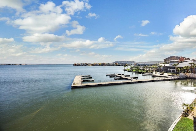 view of dock with a water view