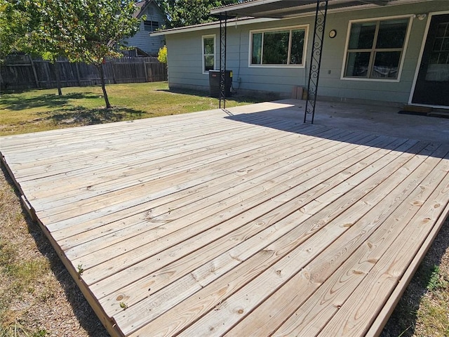 deck with fence and a yard