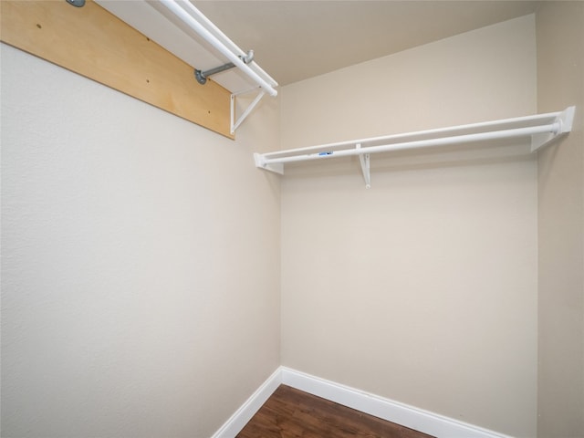 spacious closet with dark wood-style flooring