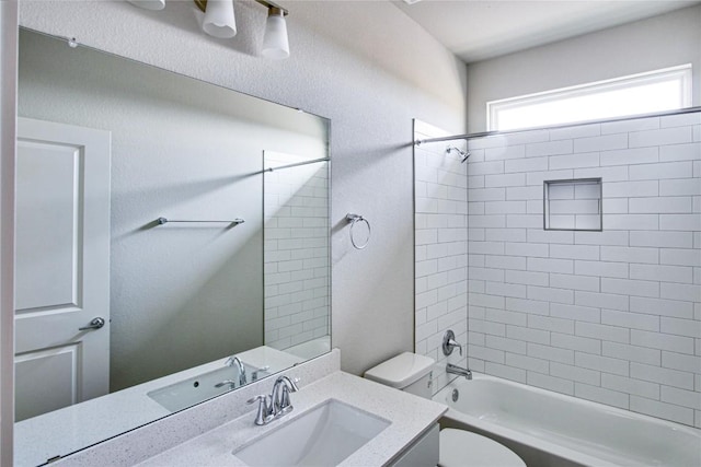217 Pinnacle Ln, Kyle, TX 78640 - bathroom with toilet, vanity, and shower / bath combination