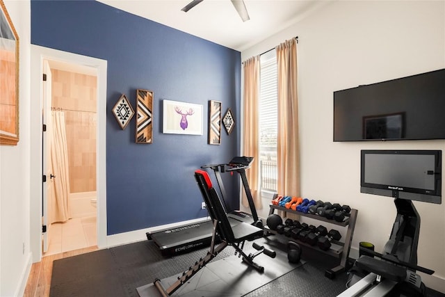 296 Running Bird Rd, Austin, TX 78737 - exercise area with wood finished floors and baseboards