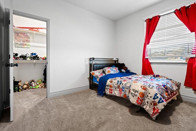 2807 Grimes Crossing Rd, Copperas Cove, TX 76522 - bedroom featuring carpet floors, a spacious closet, and baseboards