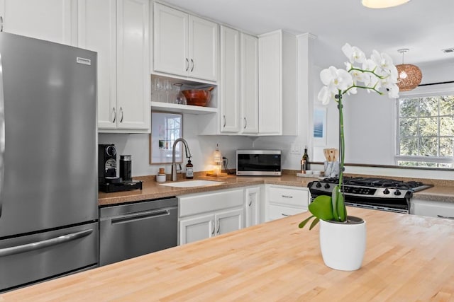 kitchen with white cabinetry, plenty of natural light, appliances with stainless steel finishes, and a sink